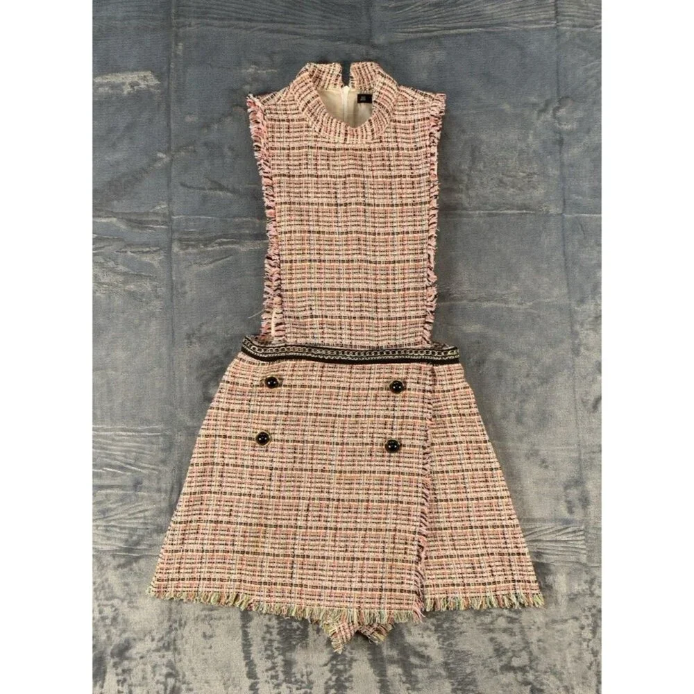 Zara Size Small Tweed Jumpsuit/romper/ Chic Dress Pink Lined - Picture 1 of 10